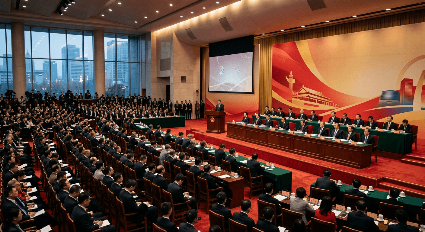 국가 주도 경제 정책 및 펀드 발표의 무게감을 전달하는 실사 장면